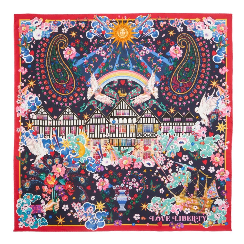 NWOT Liberty Love Navy Silk Twill Scarf Limited Collectible